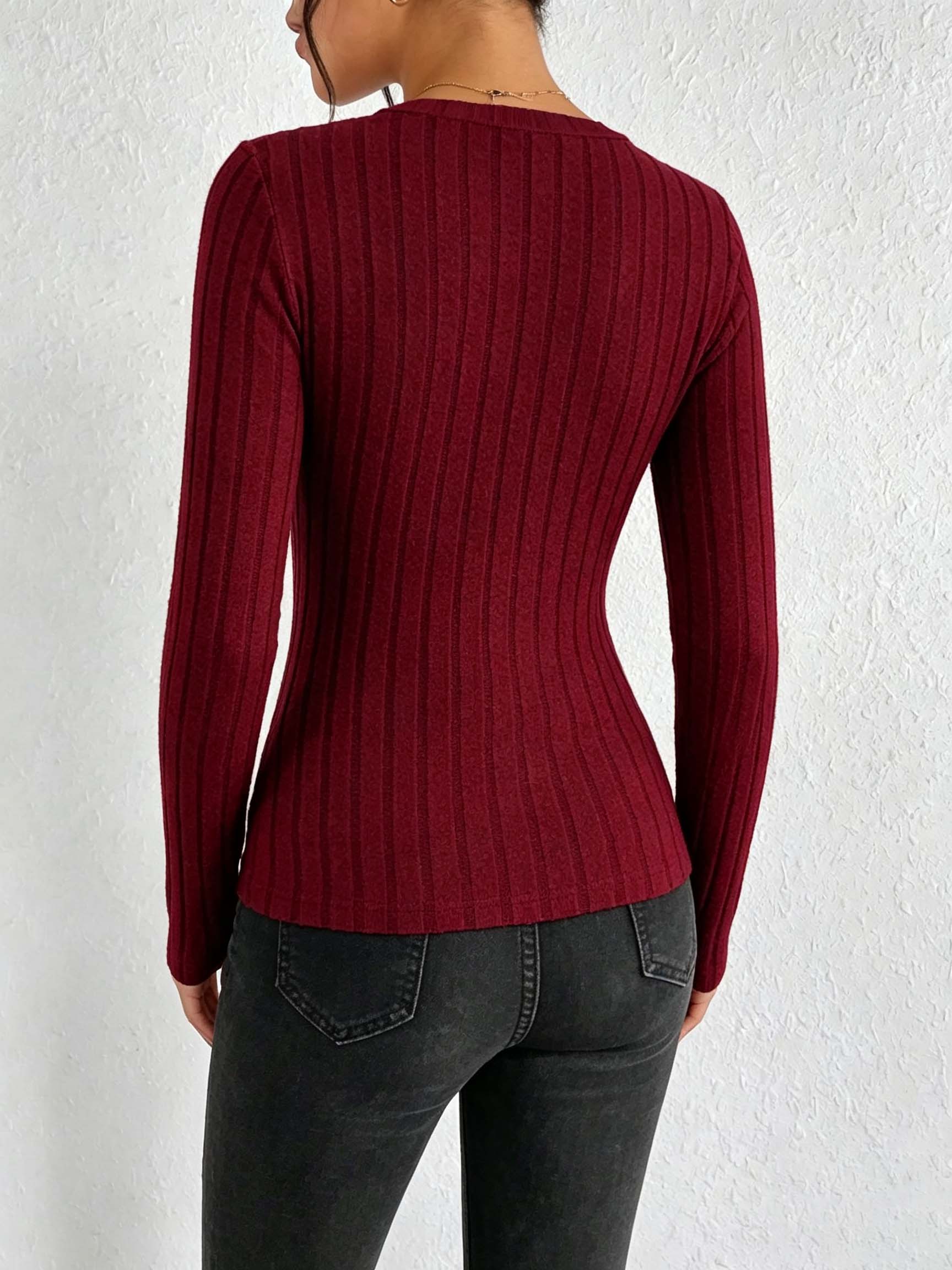 Women Solid V‑Neck Ribbed Knit - Golf Tees ulasan dan harga